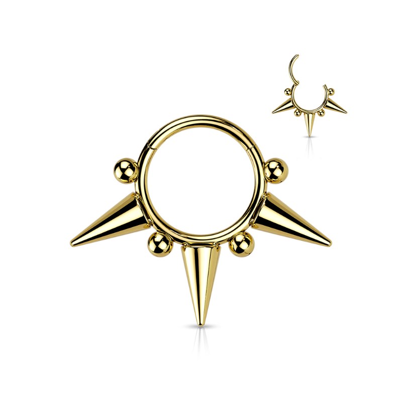 Anneau clicker en PVD Gold pointes et billes