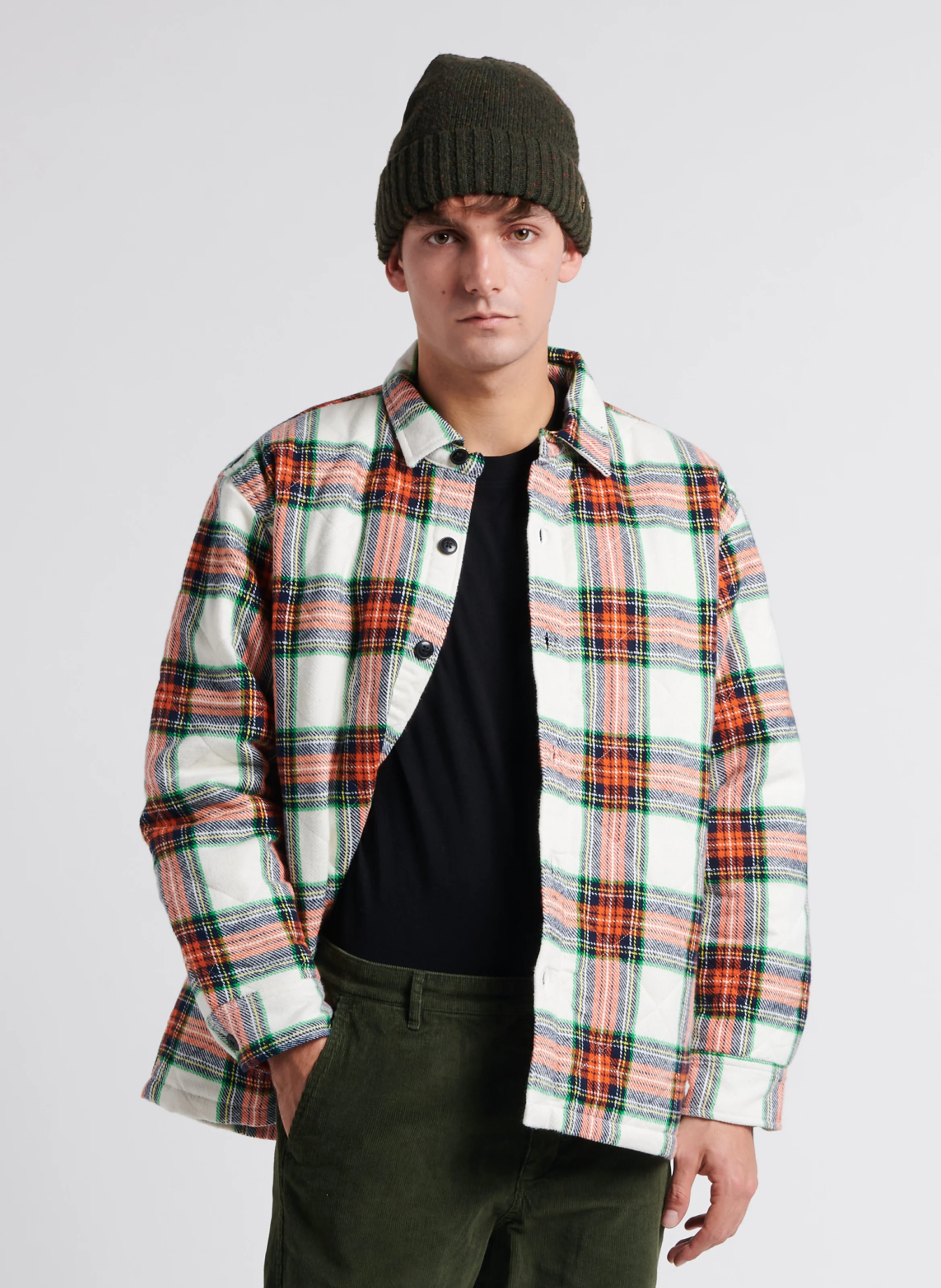 Veste col classique à carreaux en coton| Multicolore