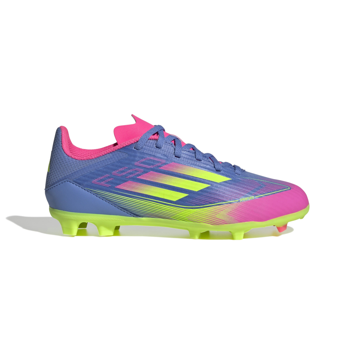 Adidas F50 League Gras / Kunstgras Voetbalschoenen (MG) Kids Blauw Neongeel Roze
