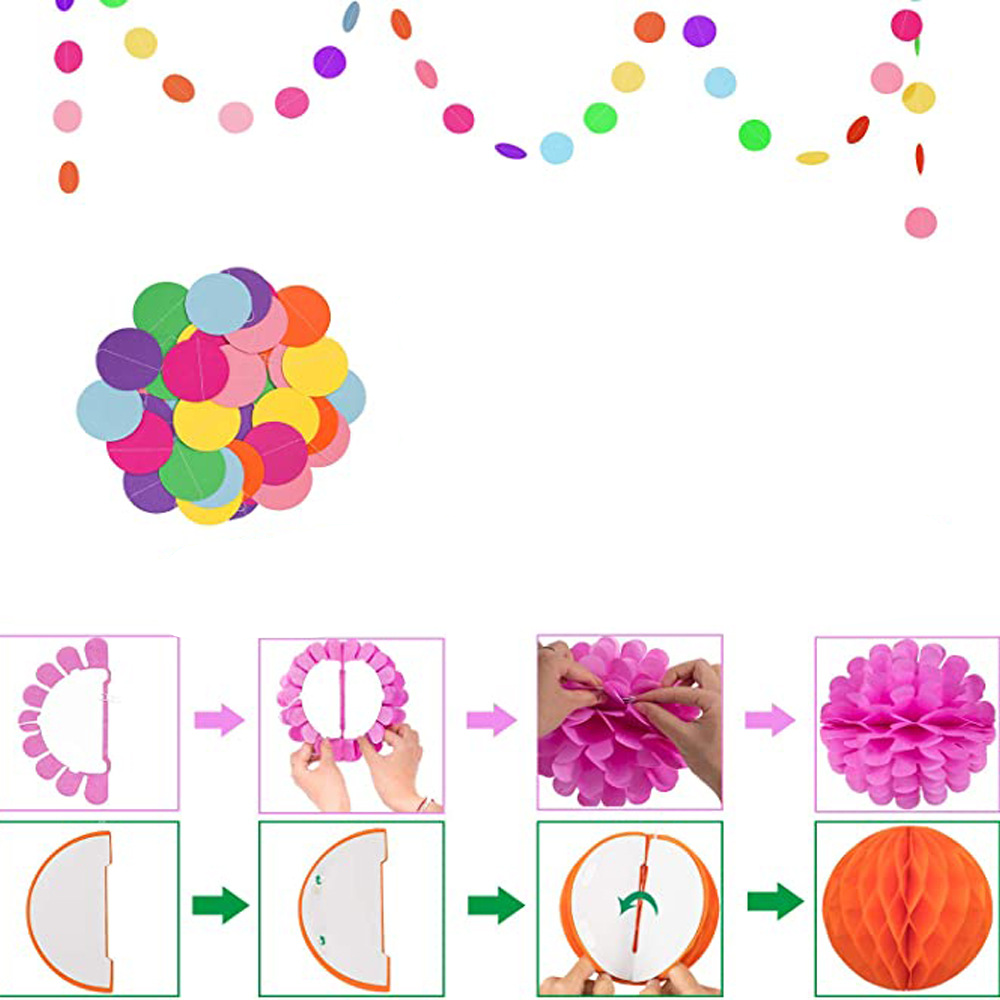 (29-tlg. Set) Happy Birthday Girlande Geburtstags Party Deko   Papier Wabenkugeln / Spiralen Girlanden / Papier Rosetten - Bunt