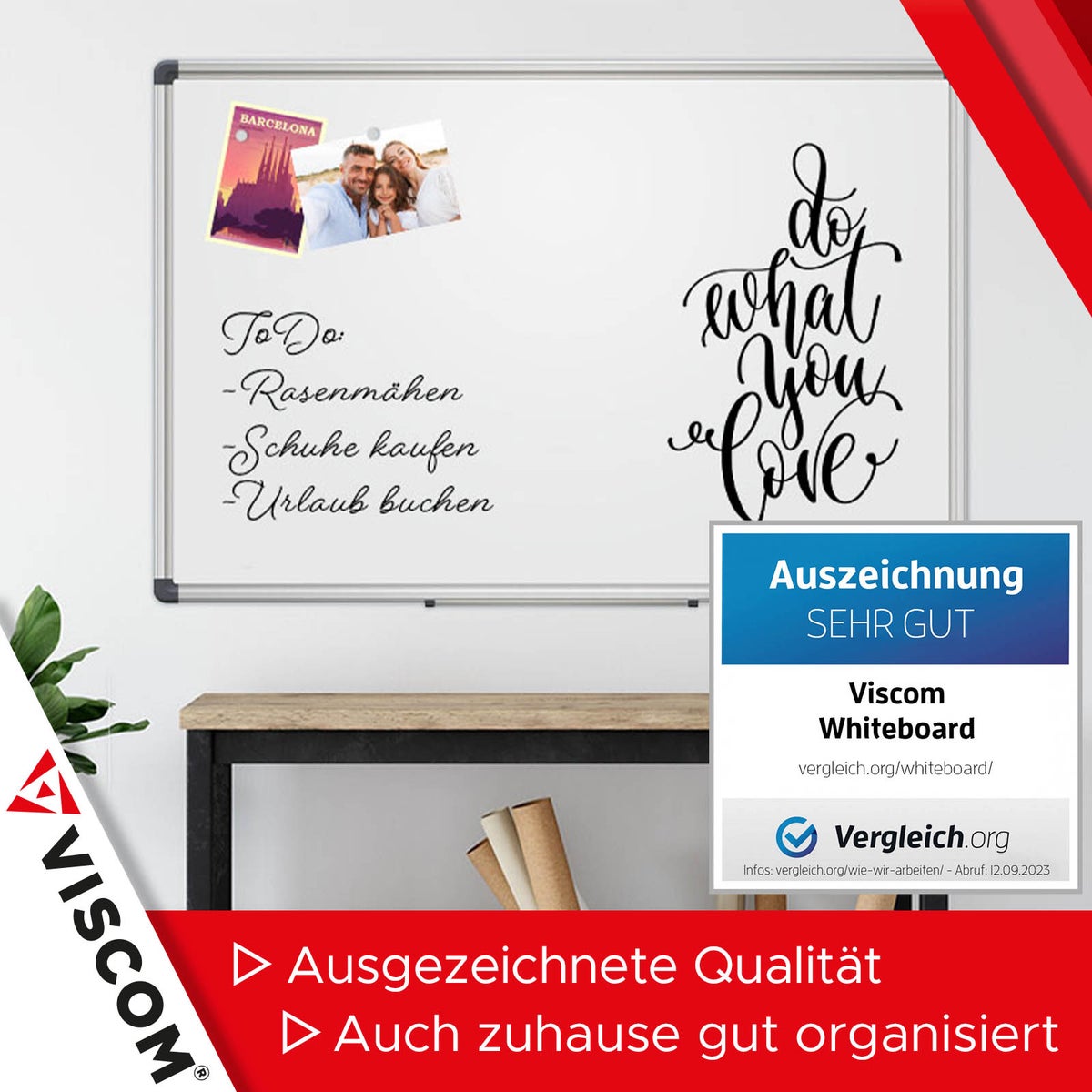 VISCOM Magnetisch Whiteboard - 120 x 180 cm - Magnetisch Bord voor Kantoor & Thuis - Krasbestendig & Beschrijfbaar Magneetwand - met Aluminium Frame - voor Portret en Landschap Formaat