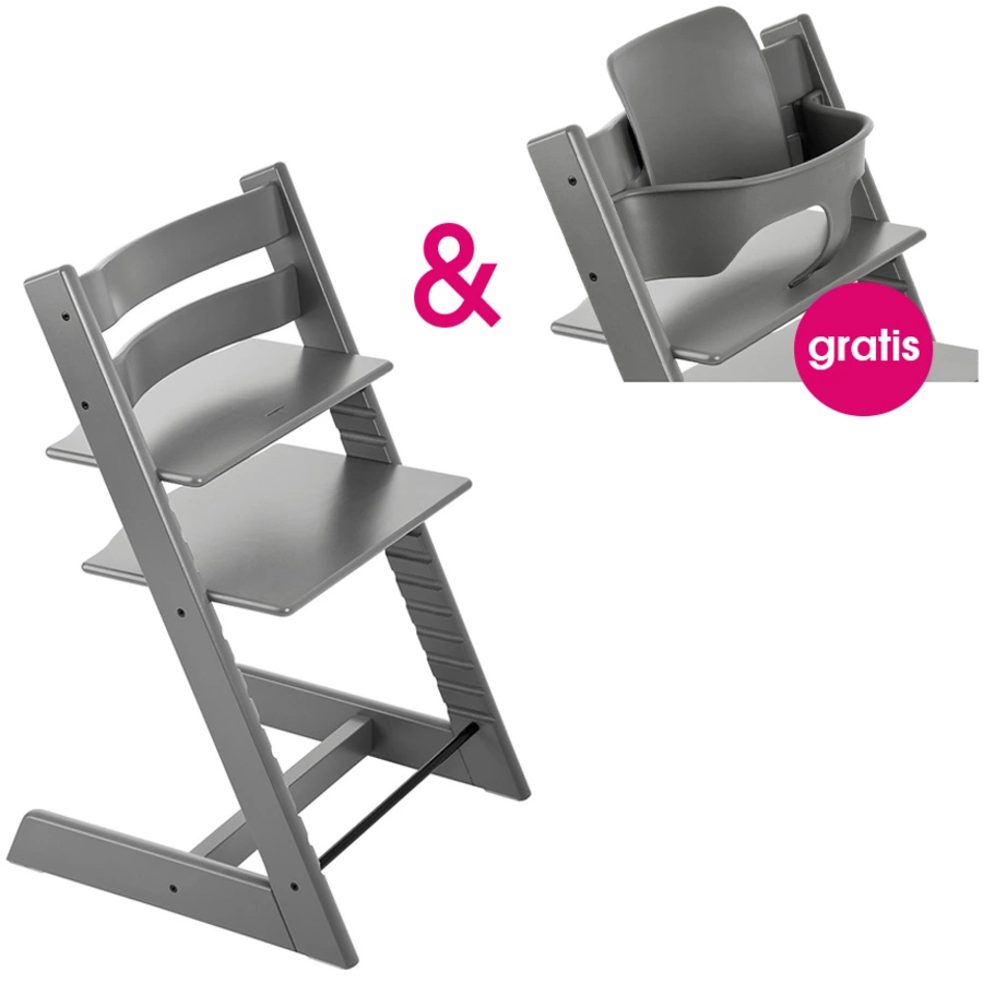STOKKE® Tripp Trapp® Hochstuhl Buche Storm Grey + gratis Baby Set Storm Grey