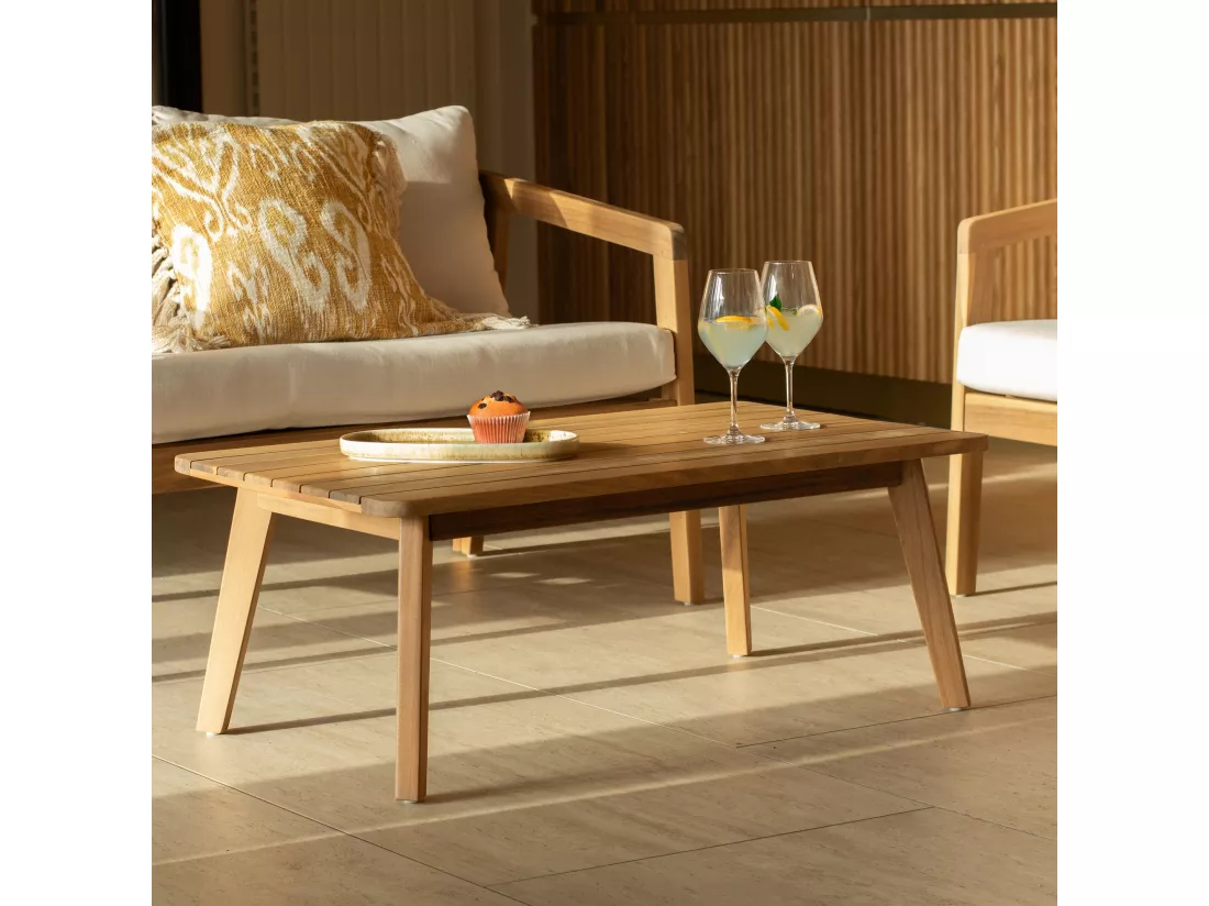 Now's Home - Salon De Jardin 4 Places En Bois D'acacia Avec Coussin Beige Fidji