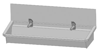 Intersan Sanilav muurwastrog m. 1-greeps wastafelkraan 120cm 2-personen RVS