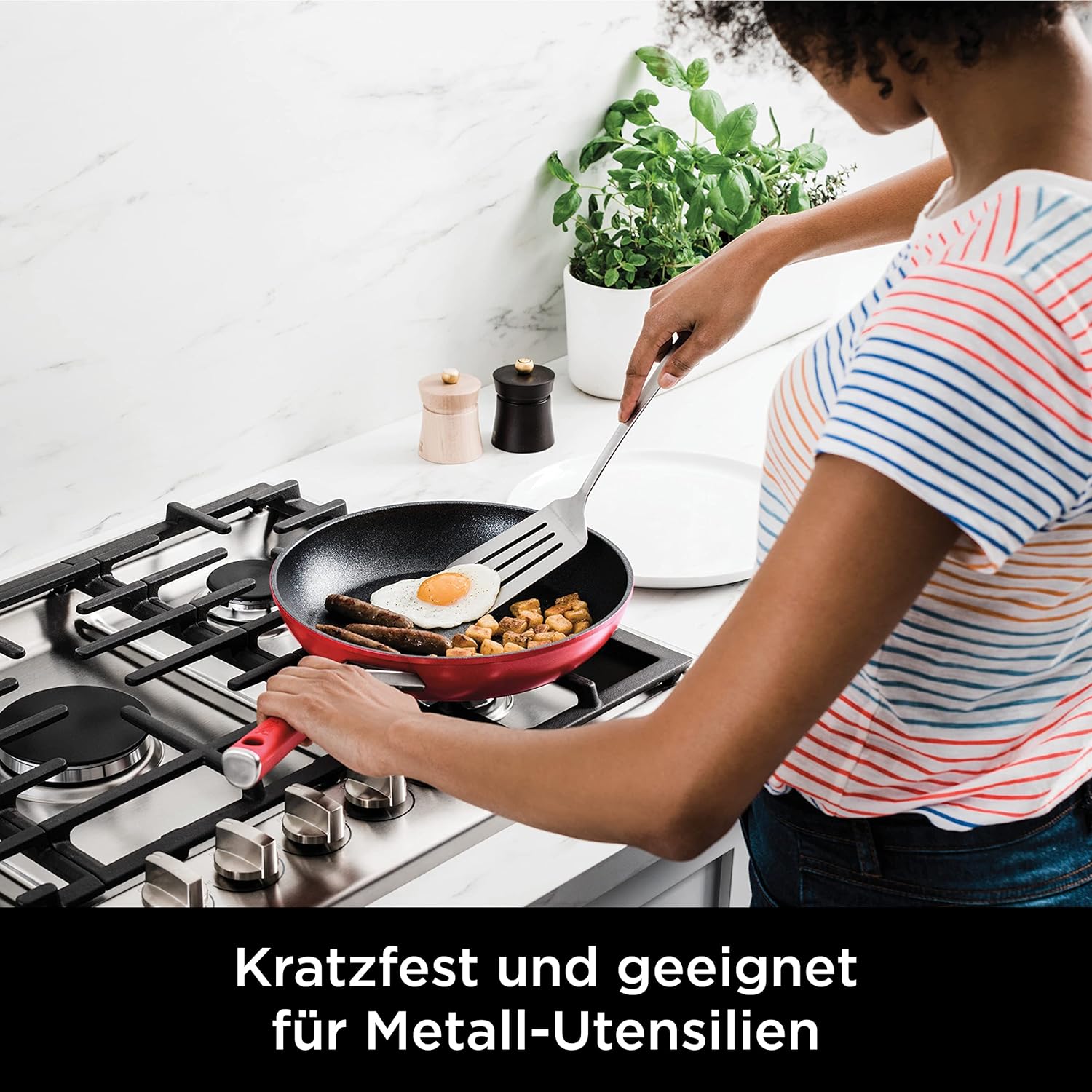 Ninja Foodi ZEROSTICK Vivid 3-teiliges Kochtopfset, 16cm, 18cm, 20cm Kochtopf, Aluminium, antihaftbeschichtet, kratzfest, induktionsgeeignet, ofenfest bis 200°C, spülmaschinenfest, Tiefrot, C23000EU