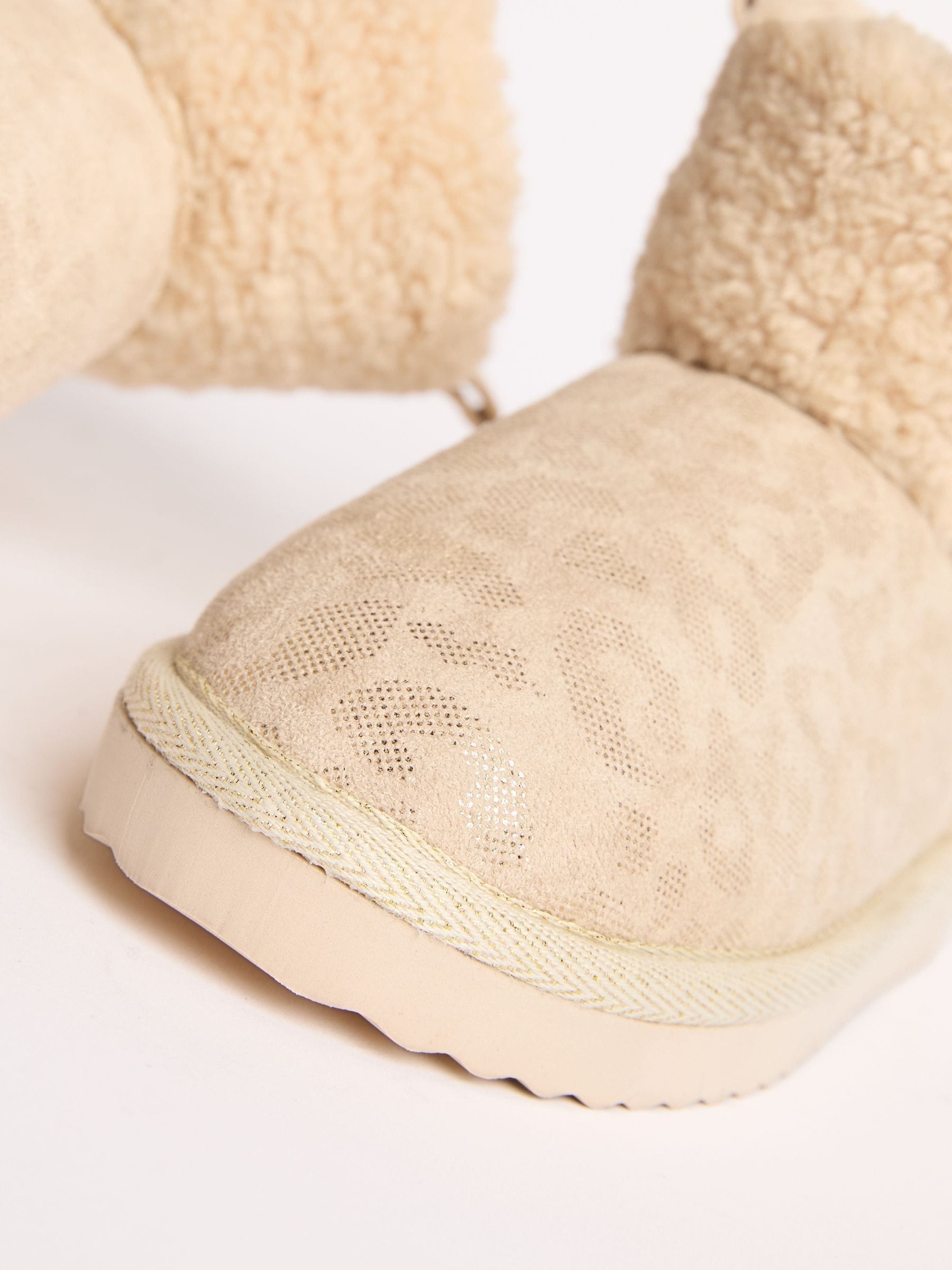 Crème met luipaardprint - Lipsy Faux Shearling Lined Print Pull On Slipper Ankle Boots