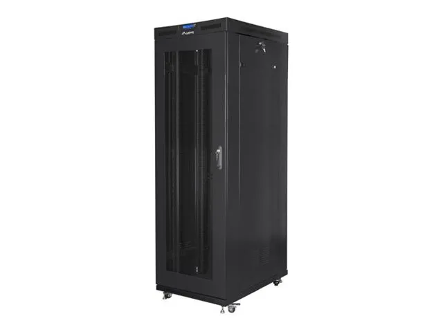 Lanberg FF01 series - Rack kabinet - 800 x 1200, fladpakke, med meshdør, LCD - med 4 køleblæsere, LCD skærm, termostat - fritstående - sort, RAL 9004 - 27U - 19