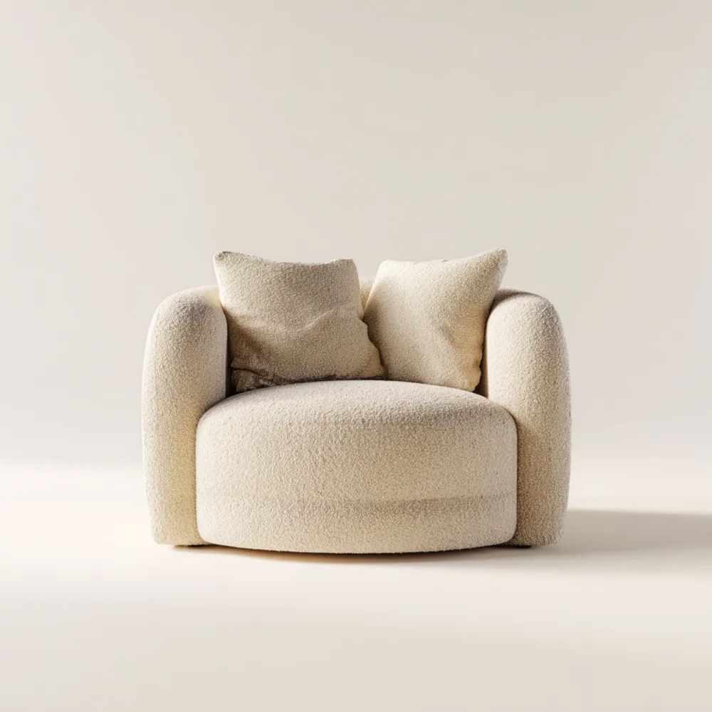 Runder Sessel Bouclé 85x85x70 cm – Creme – Moderner Stil