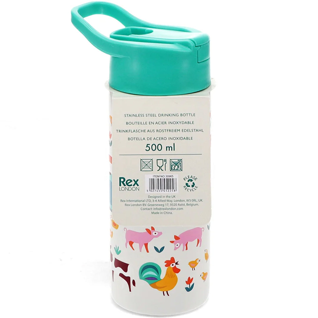 Rex london rvs drinkfles met rietje - farmyard - 500 ml