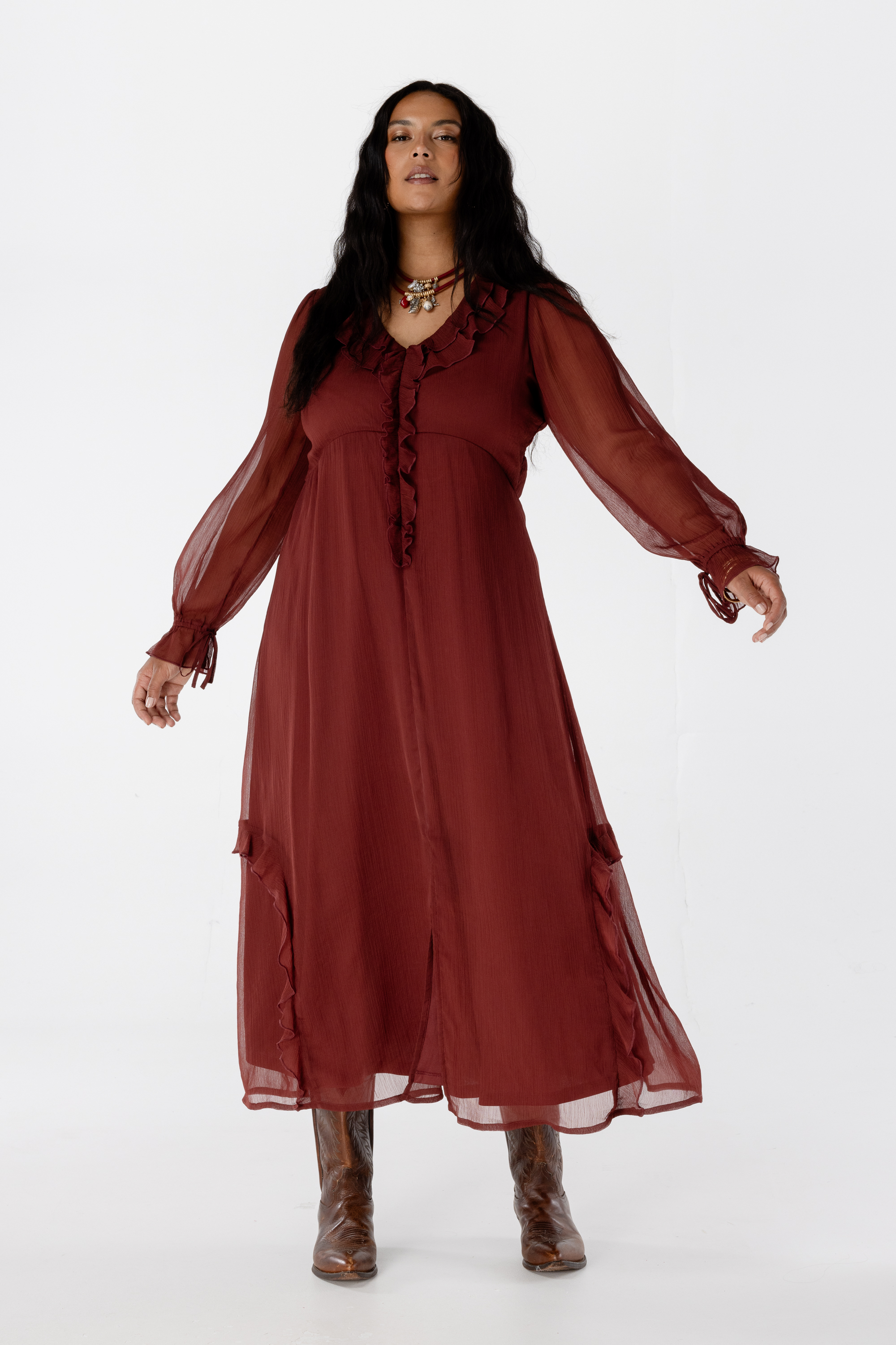 Jurk met ruches stone red