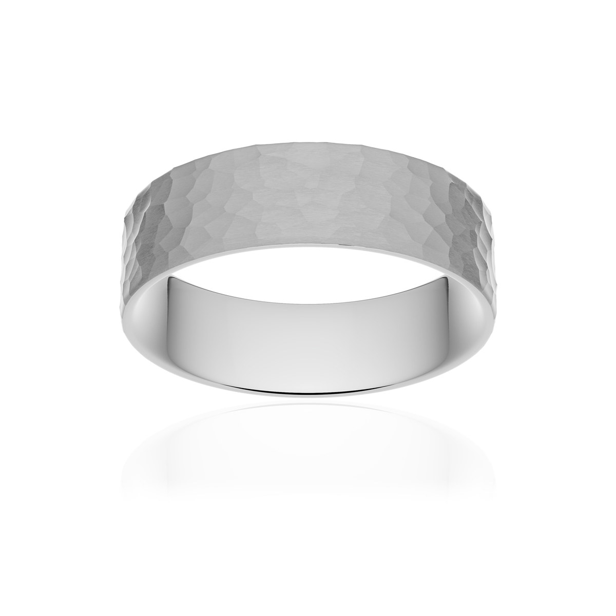 Alliance or 750 blanc martelé ruban plat confort 6mm