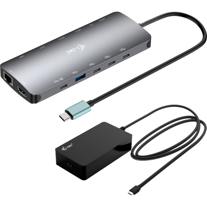 i-tec Metal USB-C Nano 3x Display Dock, 2x HDMI 1x USB-C video with Power Delivery 140W + Universal Charger 140 W