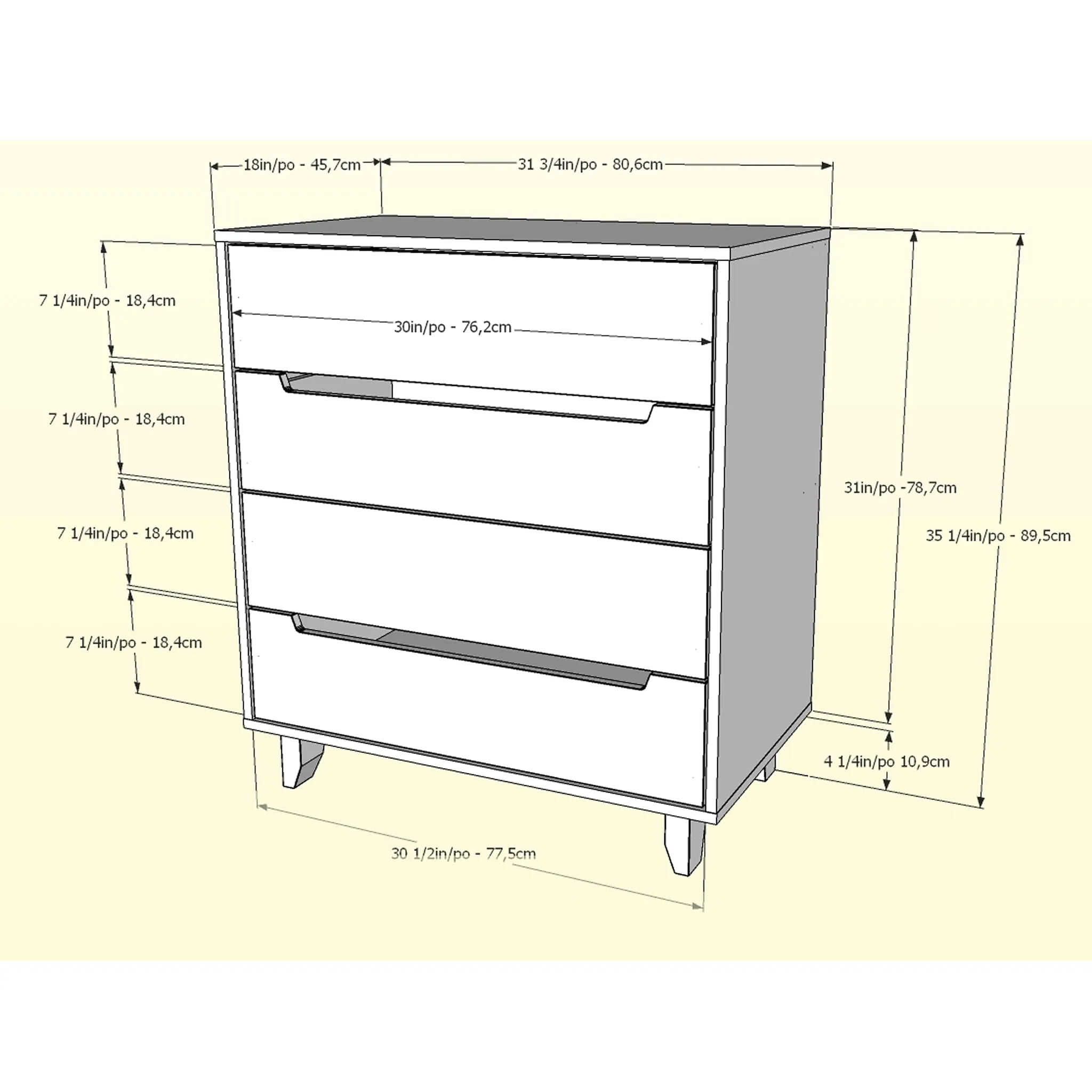 Nexera Bureau 4 Tiroirs Aura - Blanc