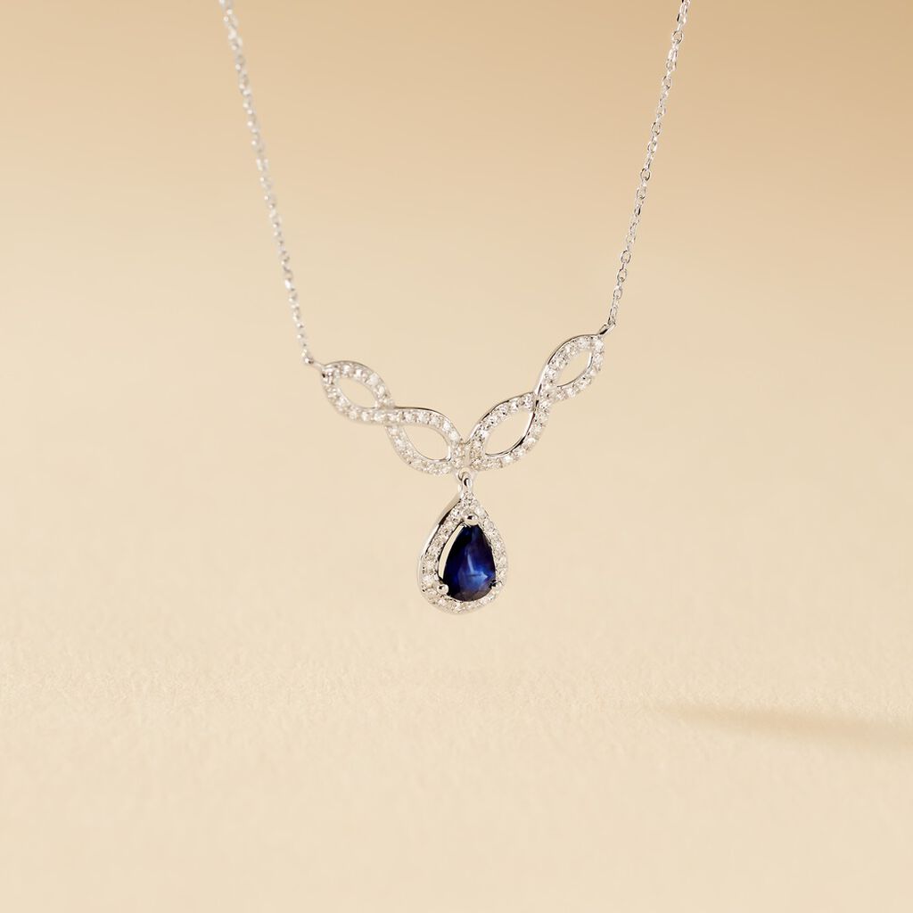 Collier Sissi Or Blanc Saphir Diamant