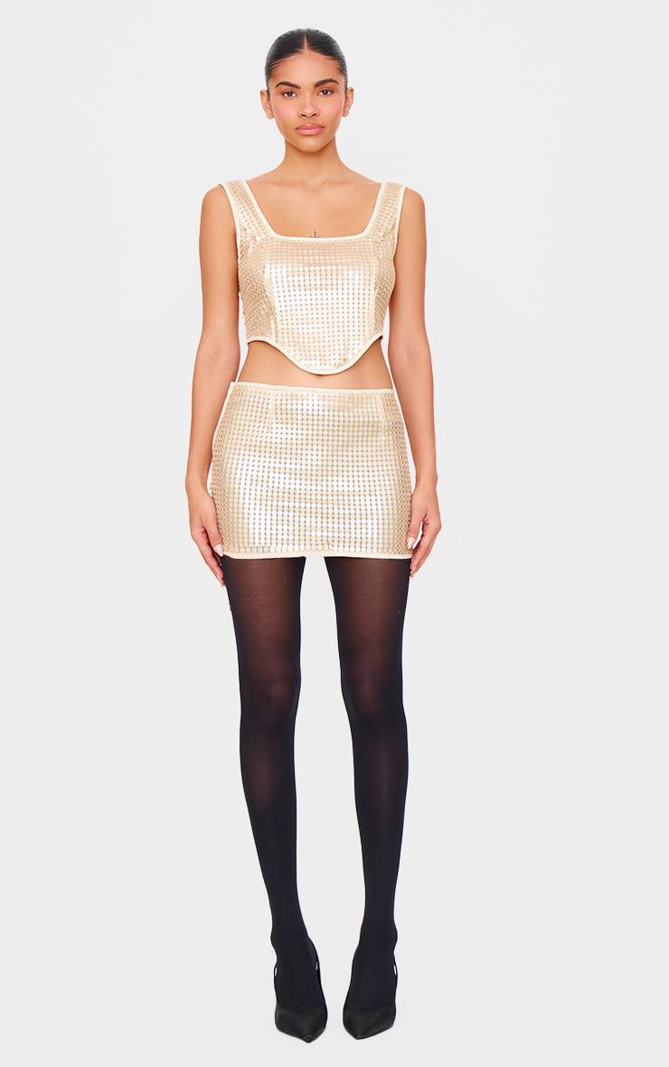 Doré Top Corset À Sequins Et Chaînes