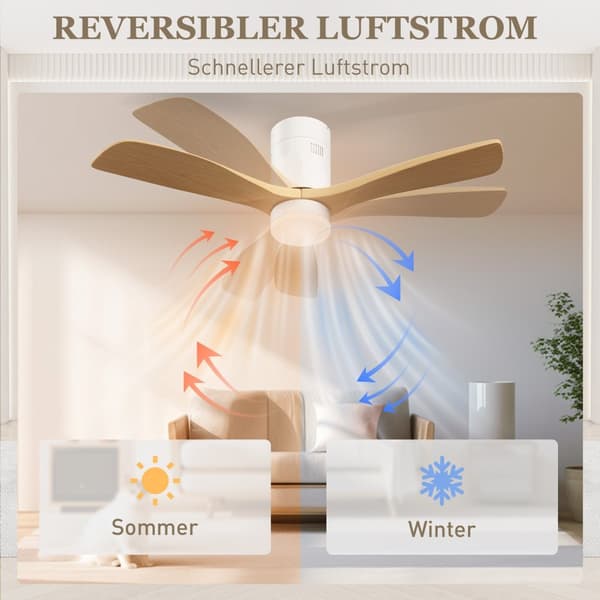 Takvifte med belysning og fjernkontroll 117 cm LED-lampe med vifte, 3 blader, vendbar DC-motor, 3 lysfarger, 6 hastigheter, timer for soverom |