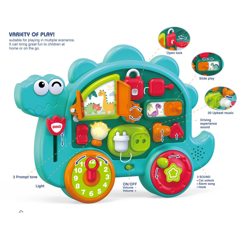 Køb Happy Baby Busy Board Dinosaur Med Lys og Musik