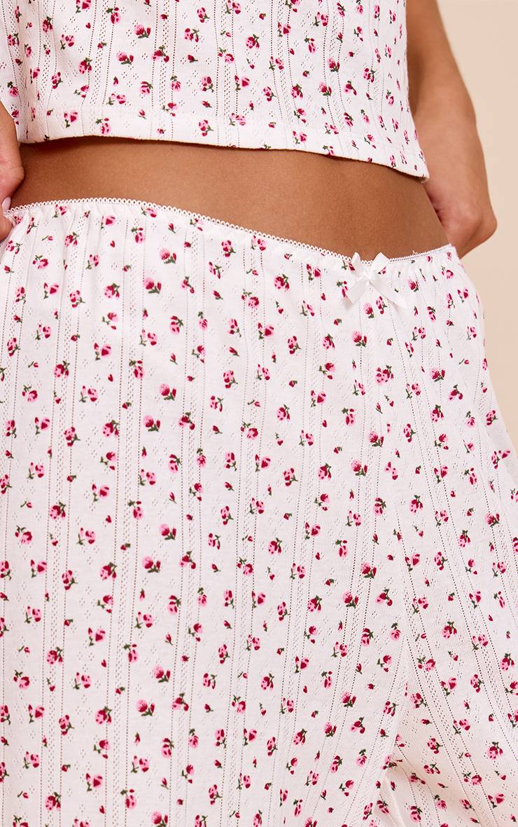 Multicolore Pantalon De Pyjama Blanc Pointelle À Motif Fleuri