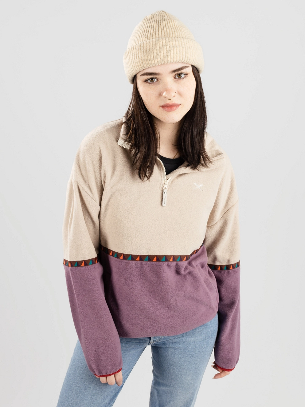 Iriedaily Holina Fleece Troyer Zip Hoodie beige