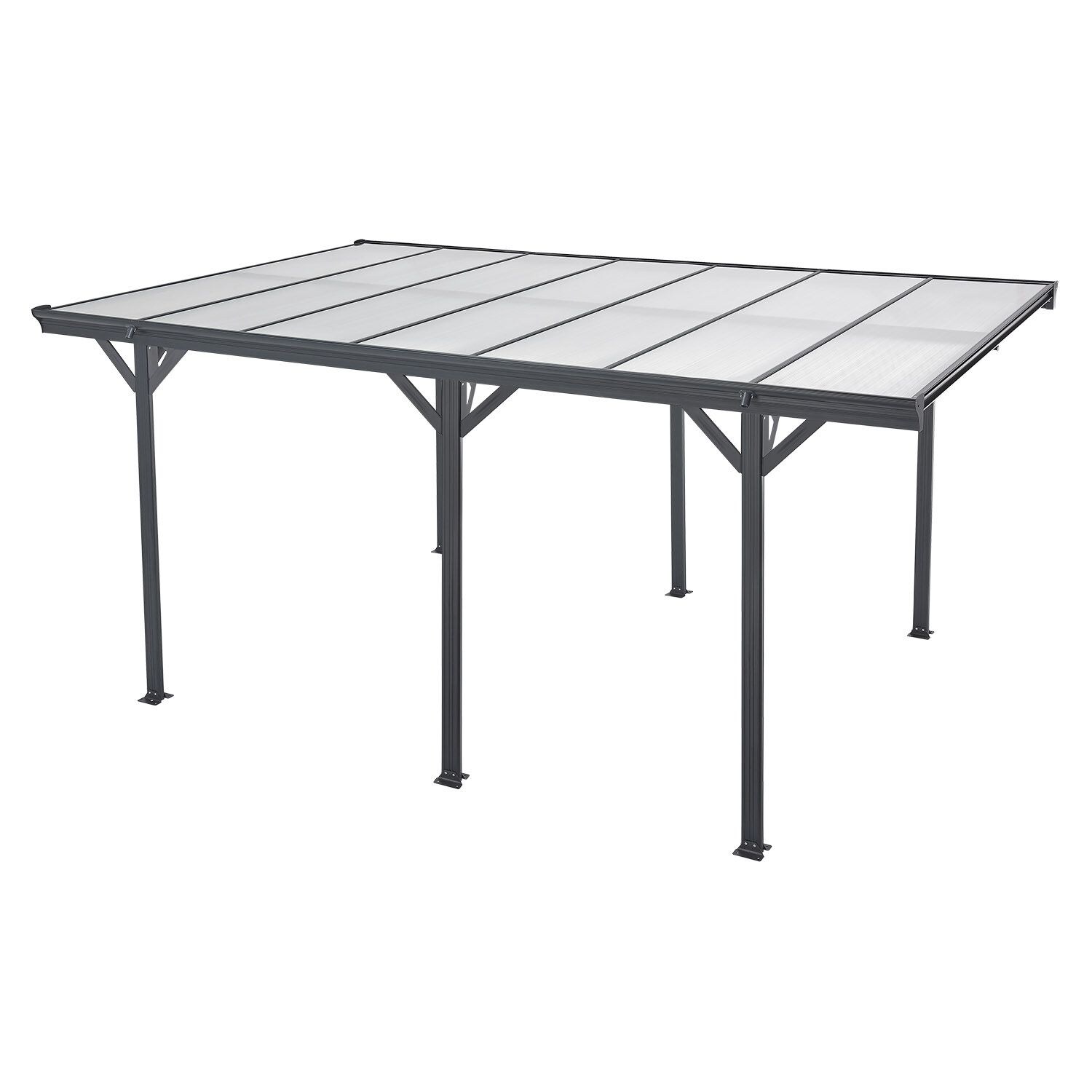 Juskys Carport mit Flachdach 5x3 m – freistehende Überdachung aus Aluminium mit Doppelstegplatten
