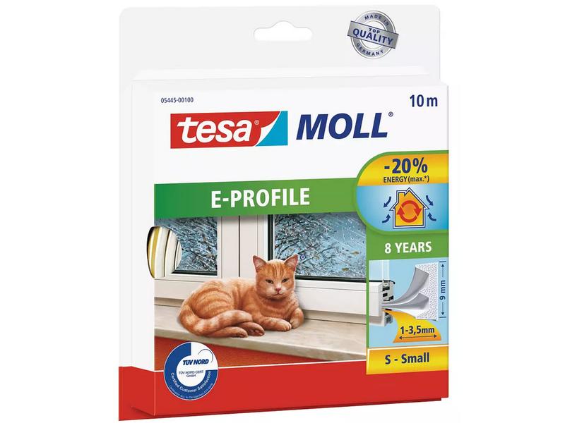 tesa Dichtungsband -Set E-Profile, 2x 10 m x 9 mm x 4 mm, W Selbstklebende Dichtung zum Isolieren von Spalten an Fenstern und Türen, 2er-Pack