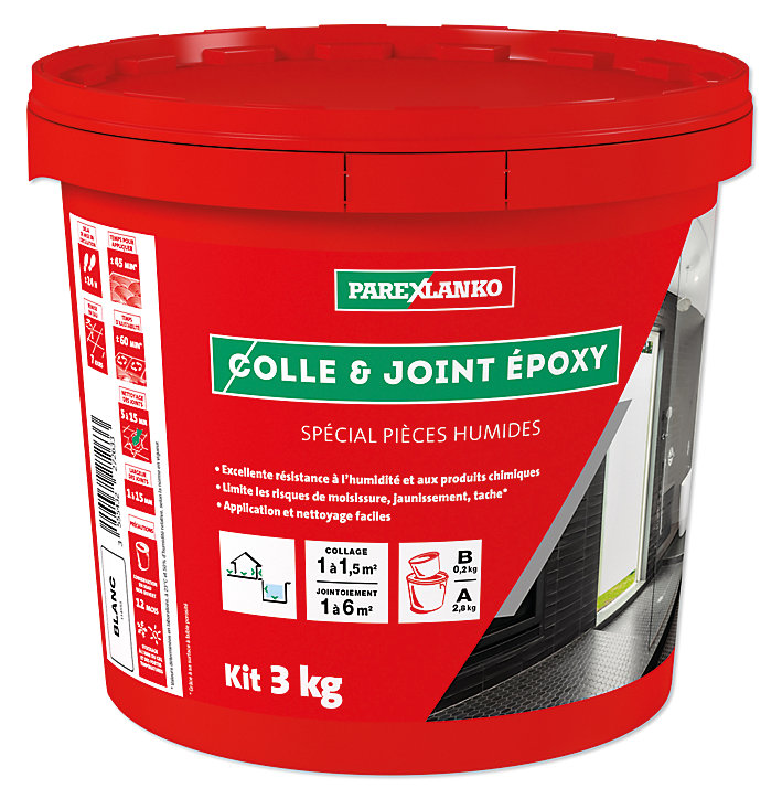 Colle et joint Epoxy spécial pièces humides Parexlanko Blanc 3 kg