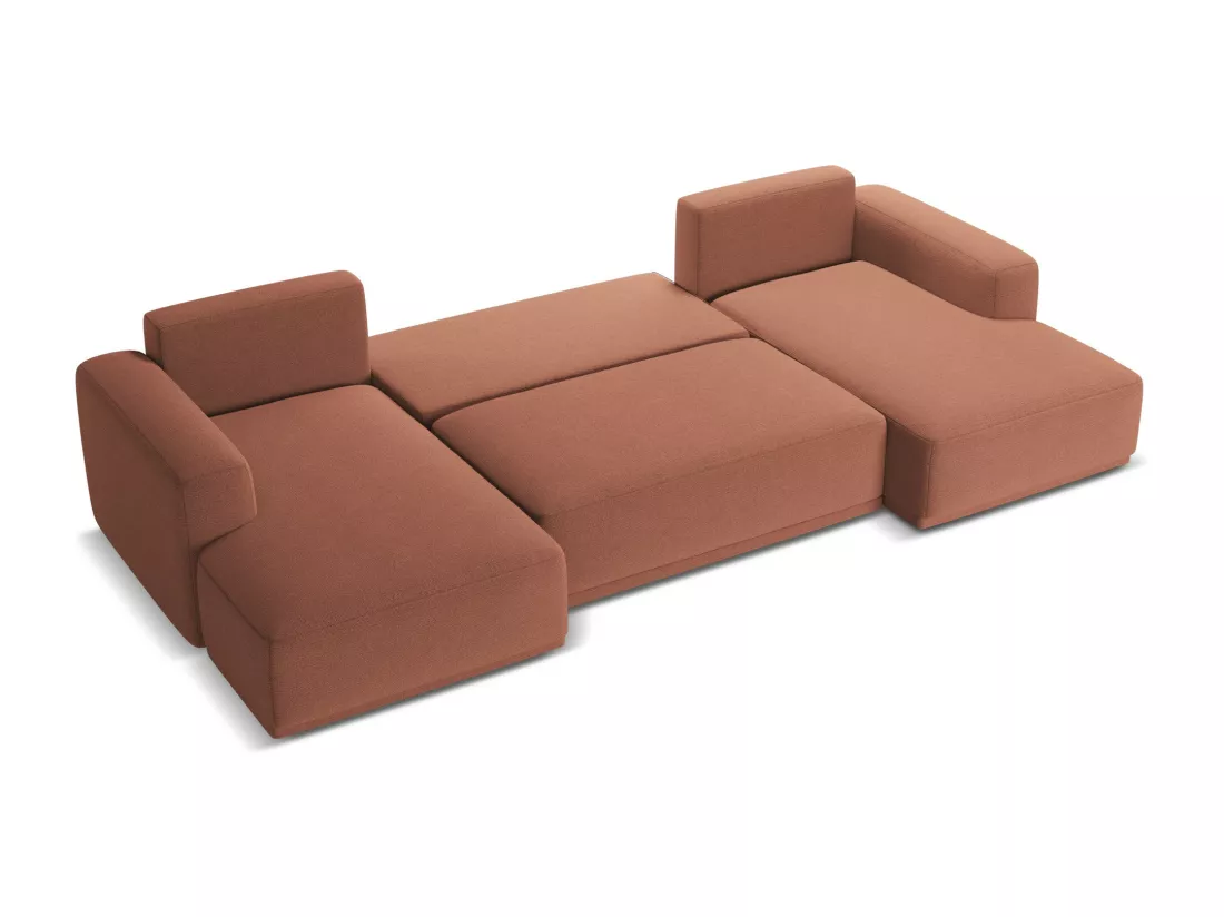 Canapé d'angle panoramique convertible en tissu chenille - rose sourd - KAILA