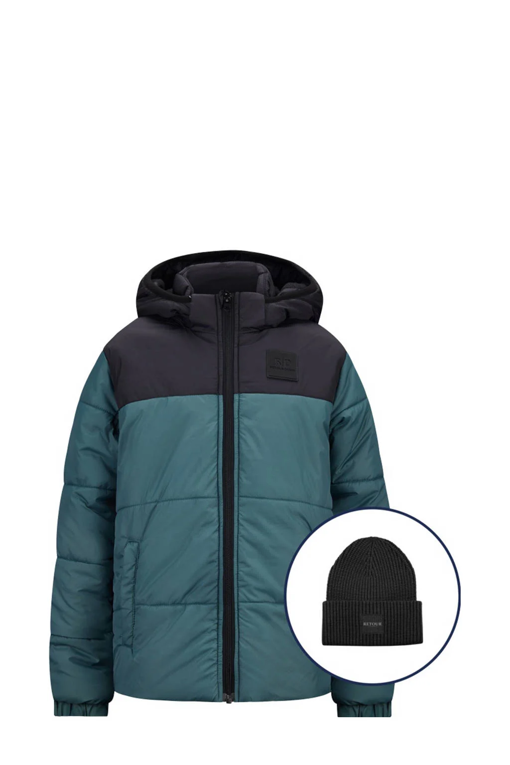 Retour Jeans gewatteerde winterjas Pim groengrijs/zwart