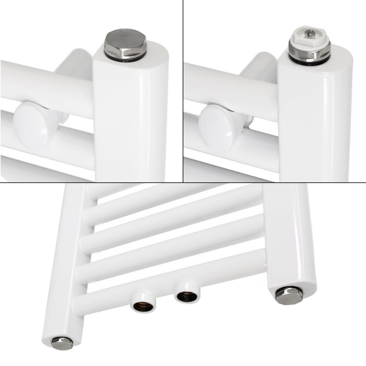 ECD Germany Badkamerradiator, Middenaansluiting, 300 x 800 mm, Wit, Recht, met Thermostaat en Aansluitset, Universele Hoek- en Doorloopvorm - Radiator, Verwarming, Handdoekwarmer, Handdoekdroger