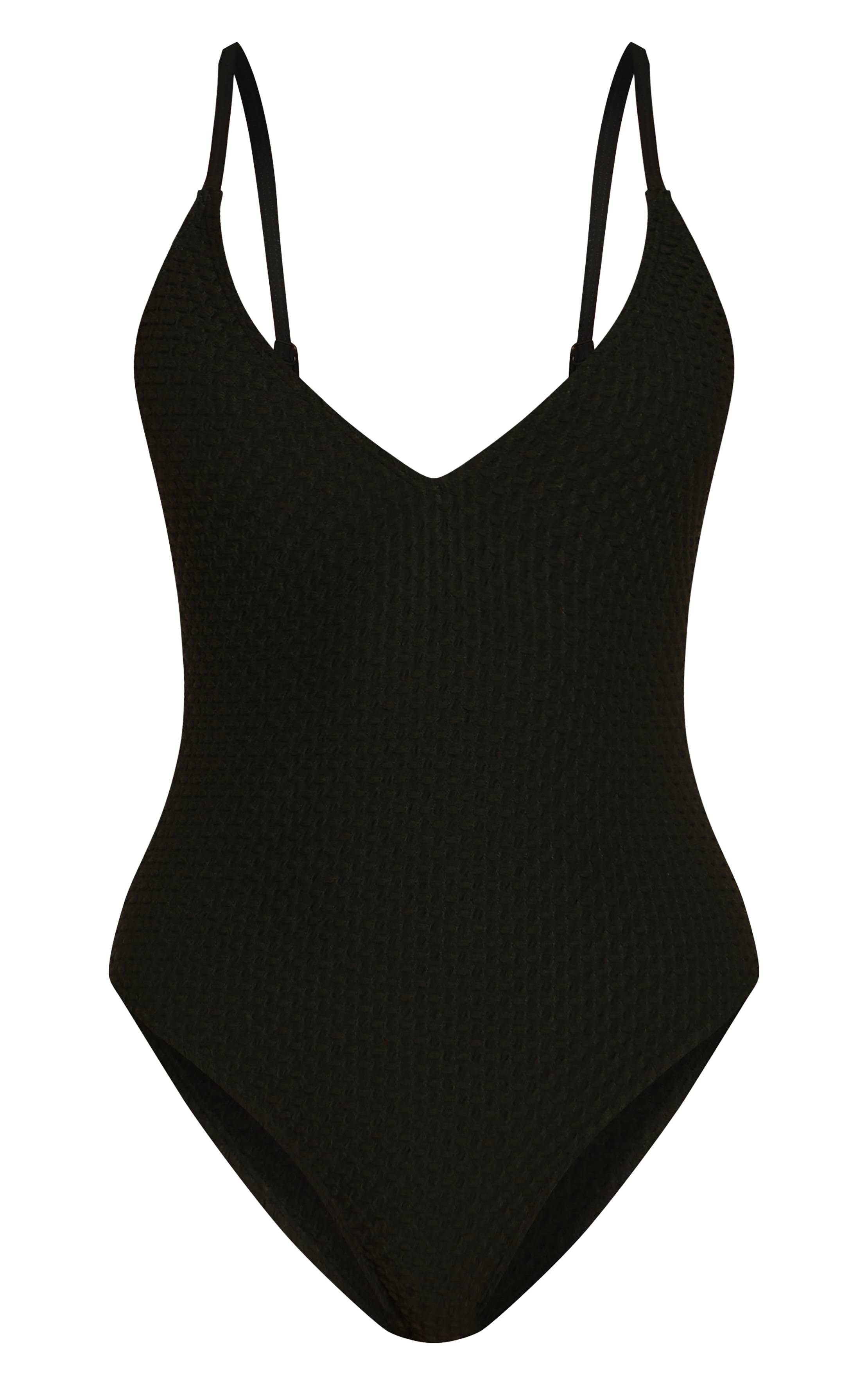 Noir Maillot De Bain Échancré Texturé