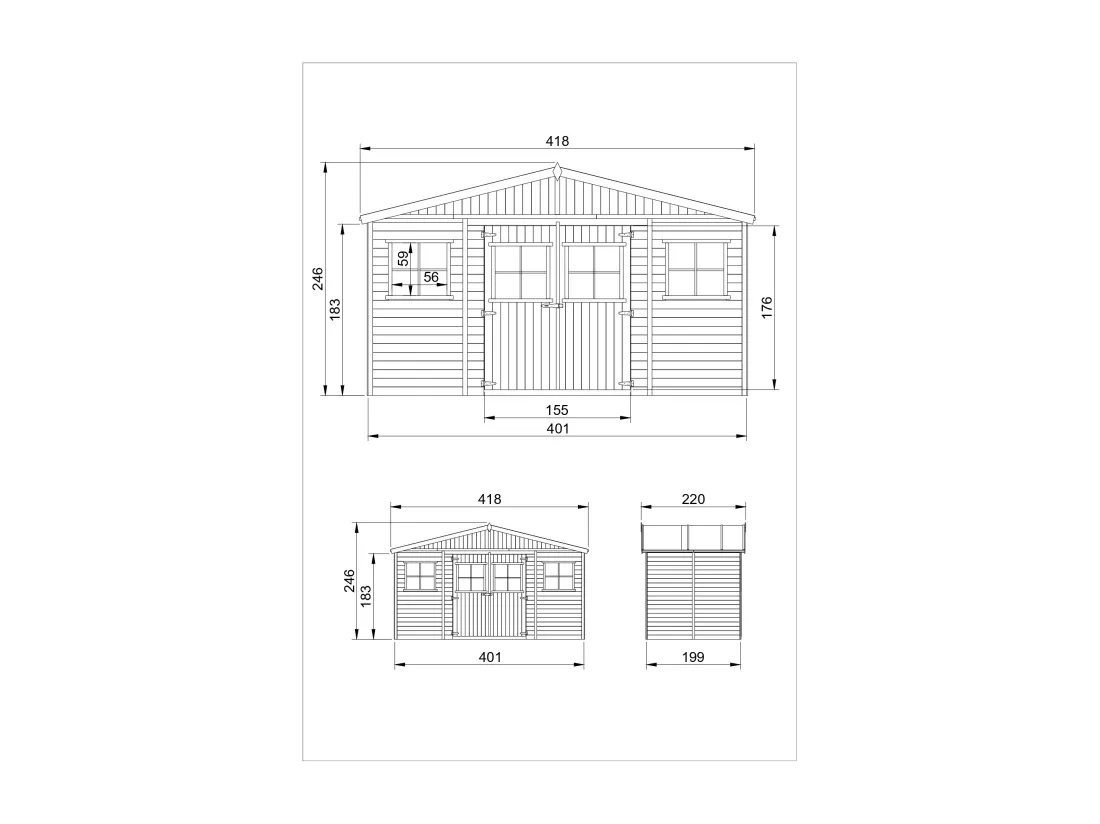 Abri de Jardin en Bois - H246x418x220 cm/8 m² - TIMBELA M332
