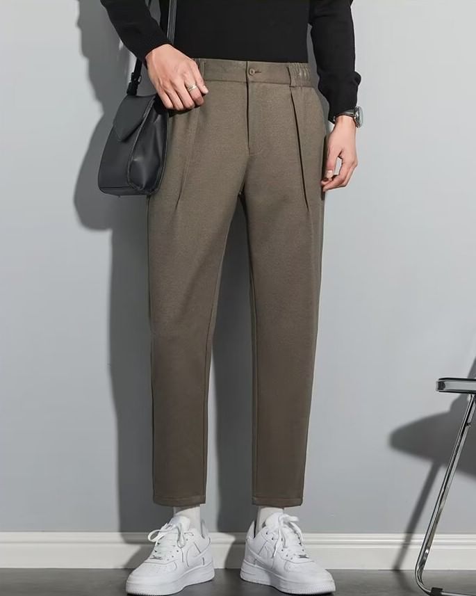 jaywoon - Mid Rise Plain Cropped Tapered Dress Pants