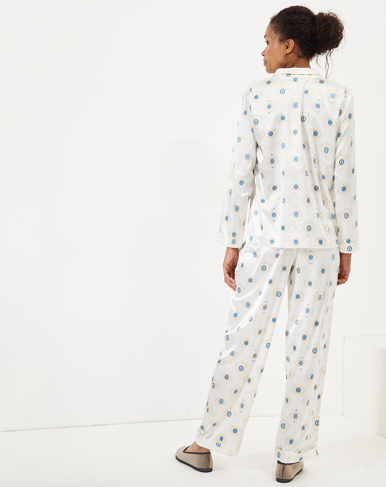 Quartier Latin Pyjama satiné Eye blanc/bleu/doré