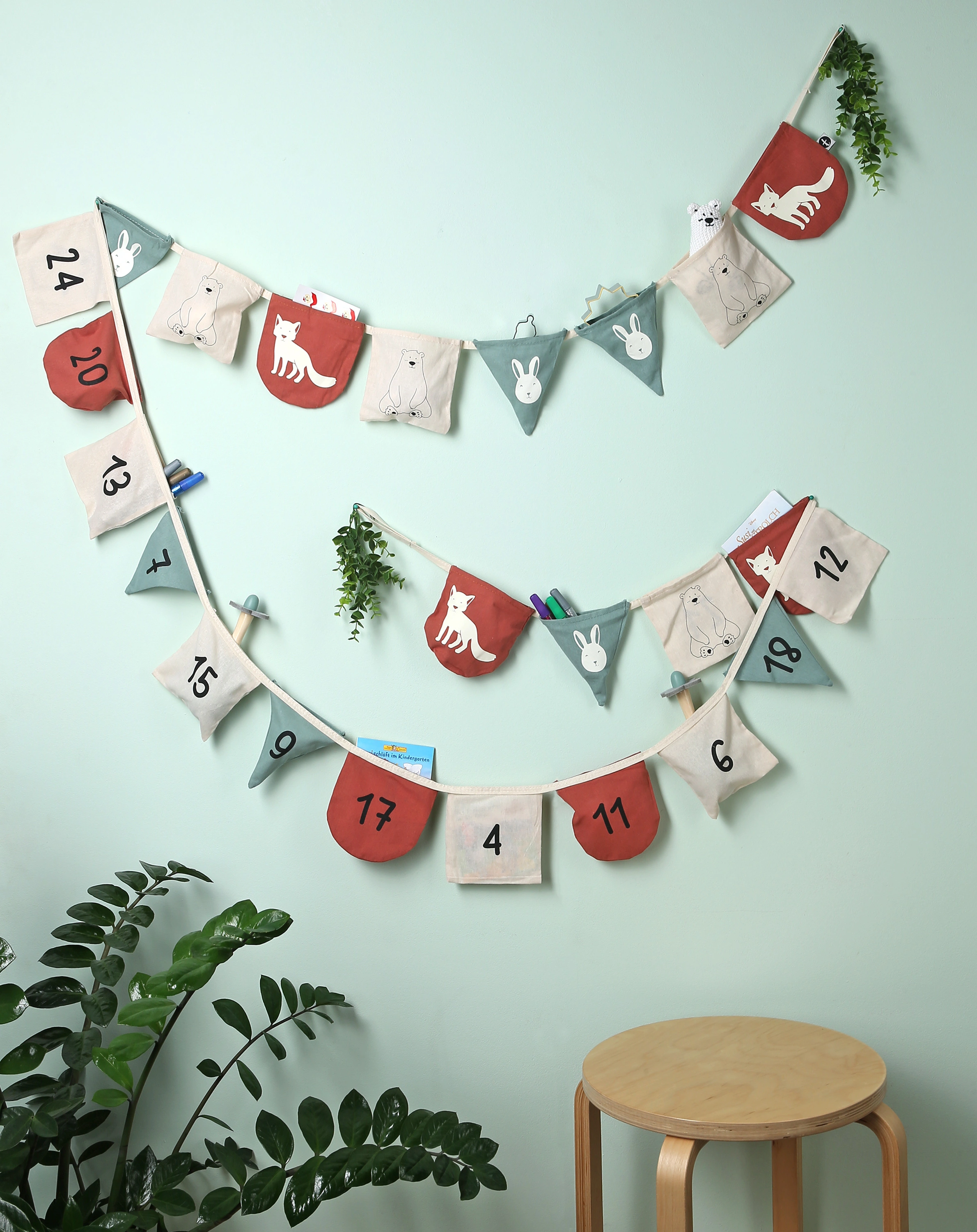 Adventskalender WENDE-WIMPELKETTE (3,2m) befüllbar