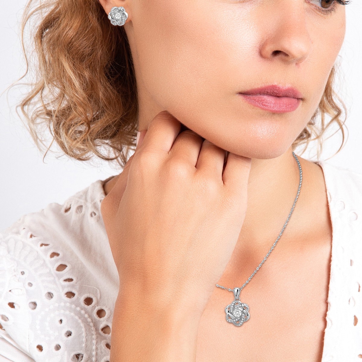 Parure boucles d'oreilles & collier - Acier inoxydable & cristaux