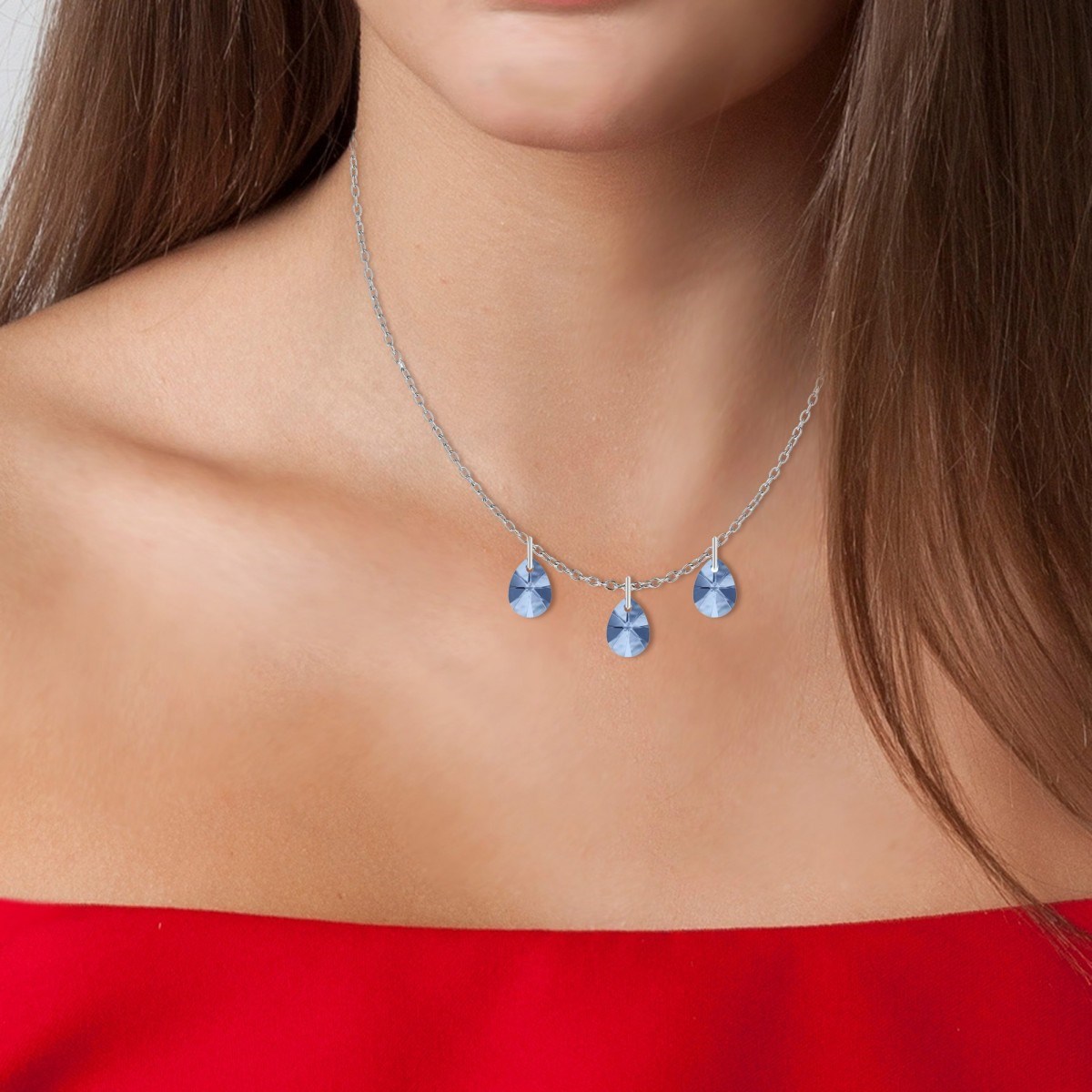 Collier maille forçat et cristaux scintillants SC Crystal en Acier Rhodié argenté