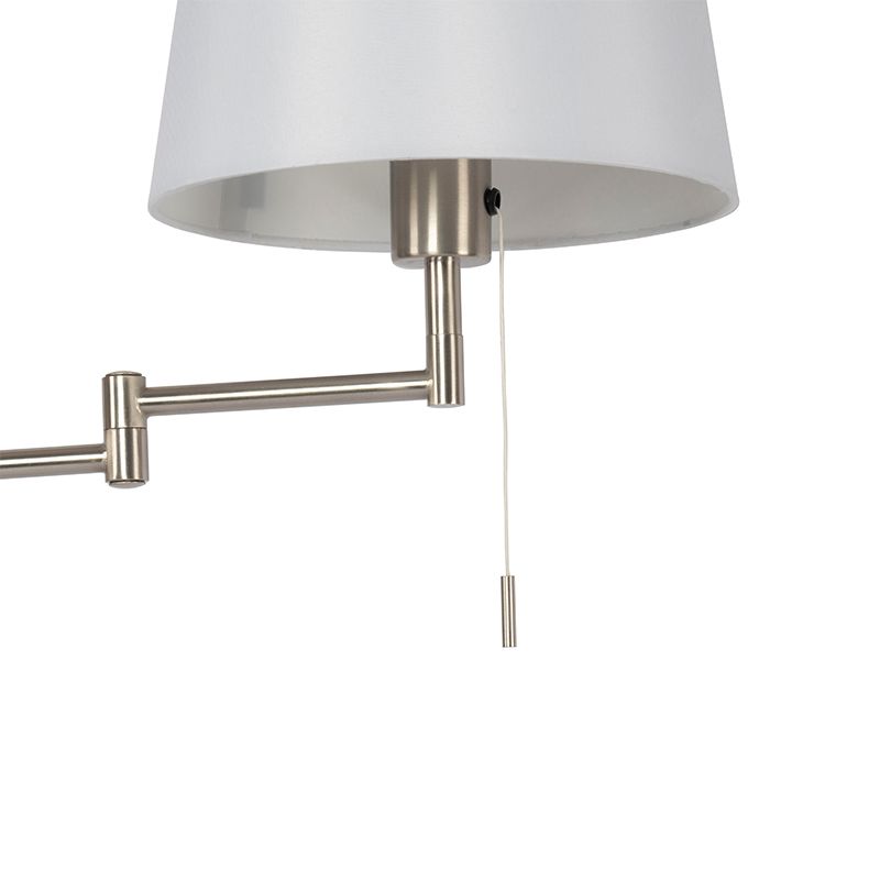 Wandlamp staal met witte kap en verstelbare arm - Ladas Deluxe