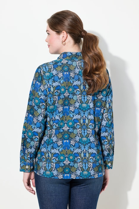 Cordbluse, floraler Druck, Hemdkragen, Langarm