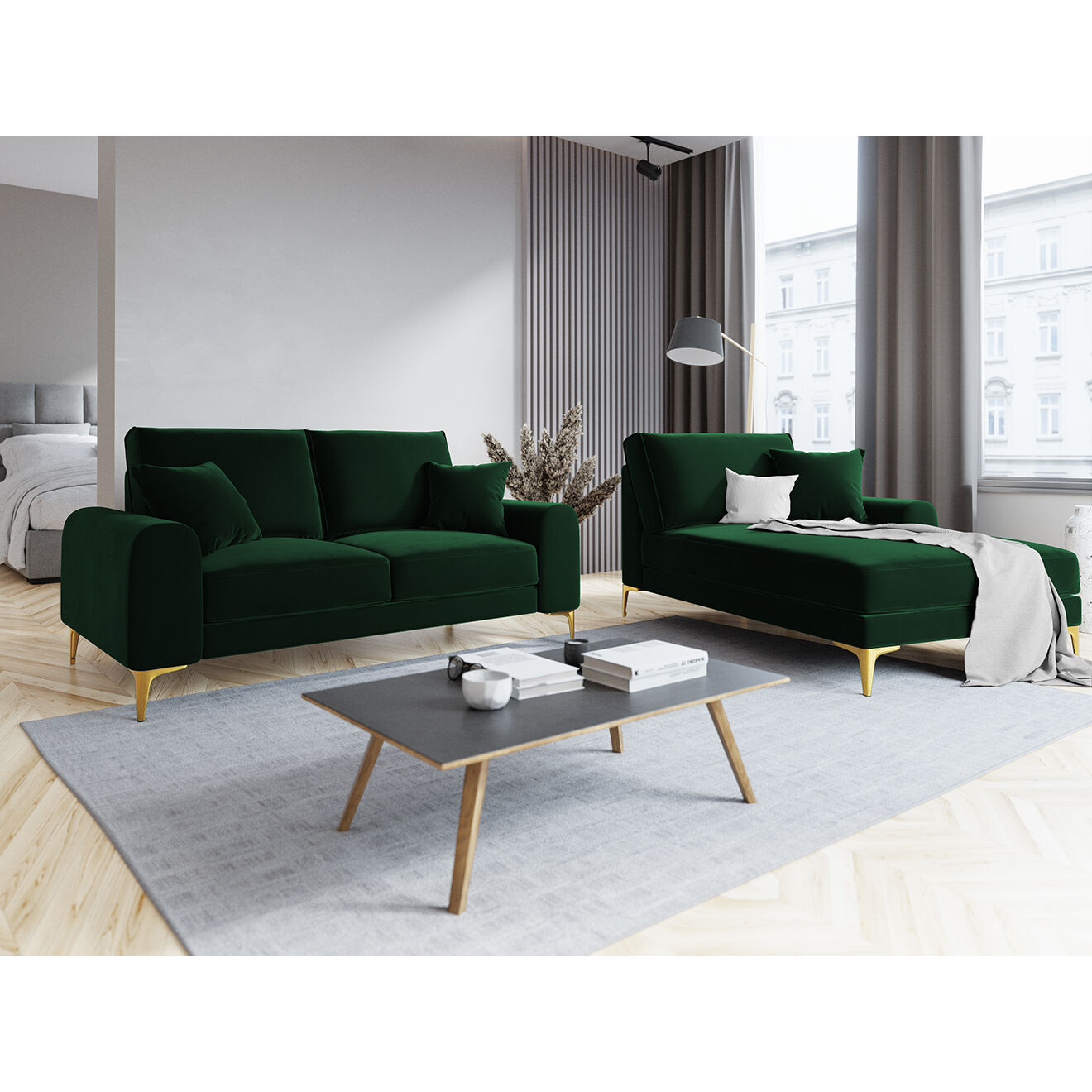 Mazzini Sofas Canapé 2 places velours madara vert bouteille - 172x102x90 cm