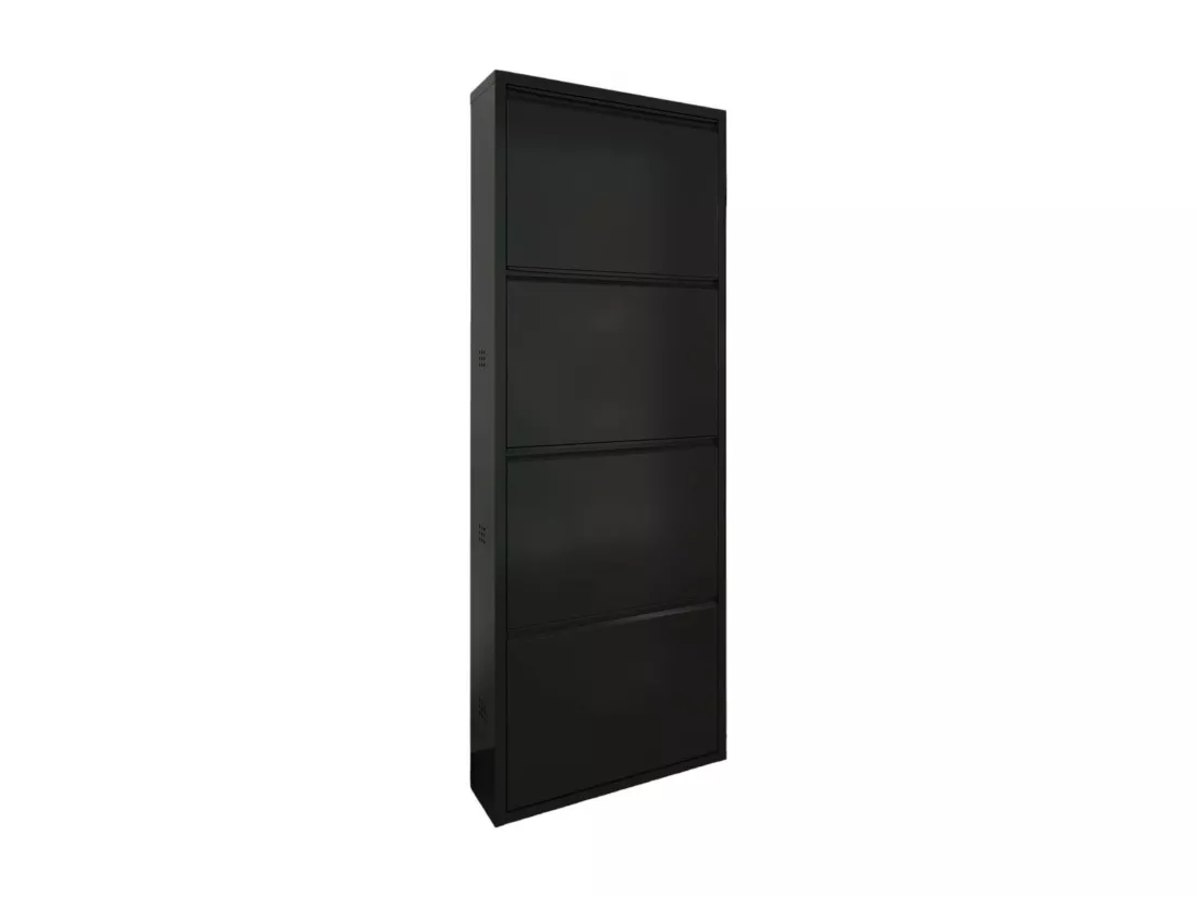 Meuble à chaussures Gonzalo, Meuble à chaussures en métal, Armoire d'entrée polyvalente, Rangement pour chaussures, 50x15h138 cm, Noir