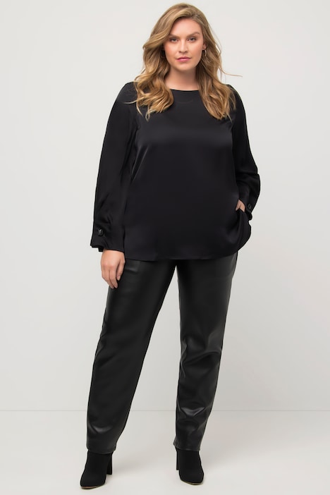 Shirtbluse, Ärmel-Zierfalten, Rundhals, Langarm
