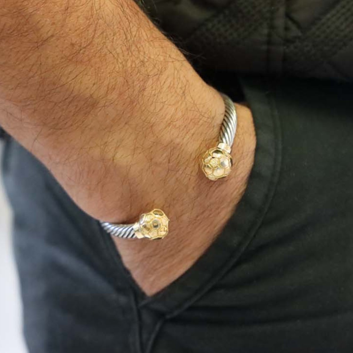 Bracelet Homme Jonc Argent Football Ballon D'or