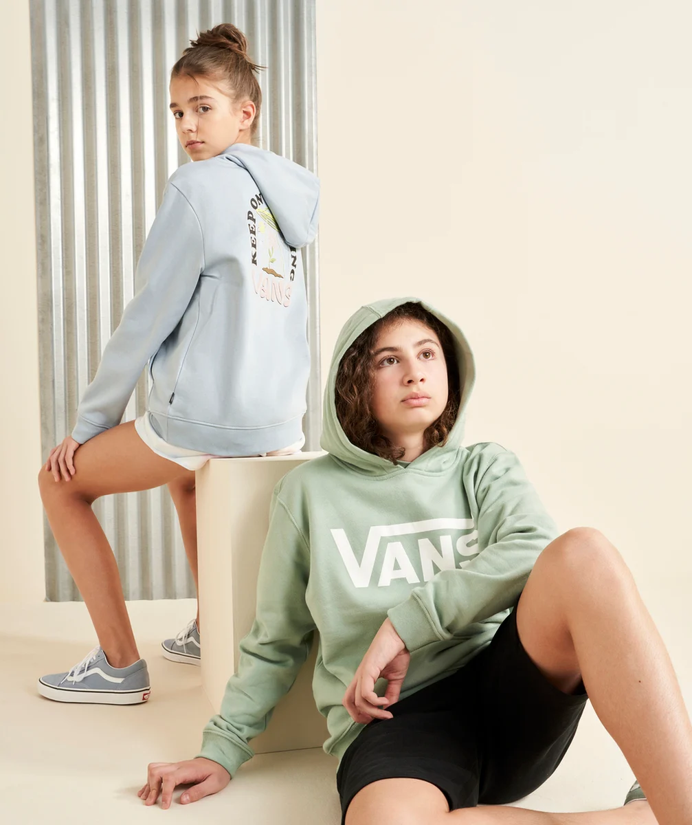 VANSSWEAT À CAPUCHE GARÇON EN COTON VERT AVEC LOGO