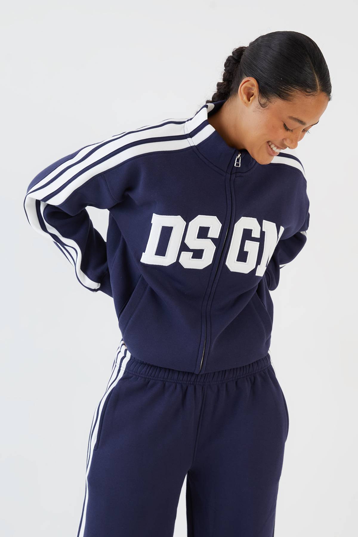 Ensemble De Survêtement Bomber DSGN Studio Avec Col Montant, Fermeture Zippée Et Bandes Latérales