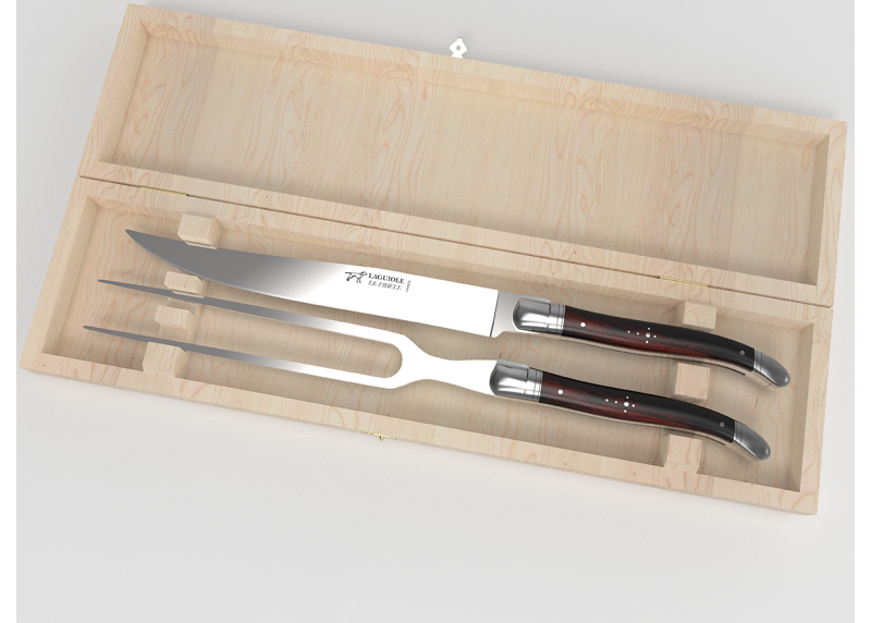 Service à viande Laguiole avec un manche en bois de fer et mitres en acier inoxydable