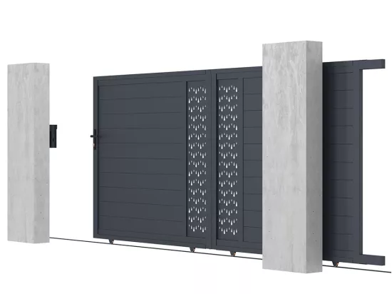 Portail coulissant aluminium semi plein à motifs L416 x H180 cm anthracite GREGOR