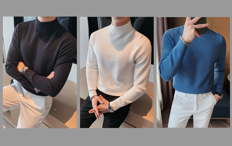 Nightbell - Effen gebreide top met lange mouwen en mockneck