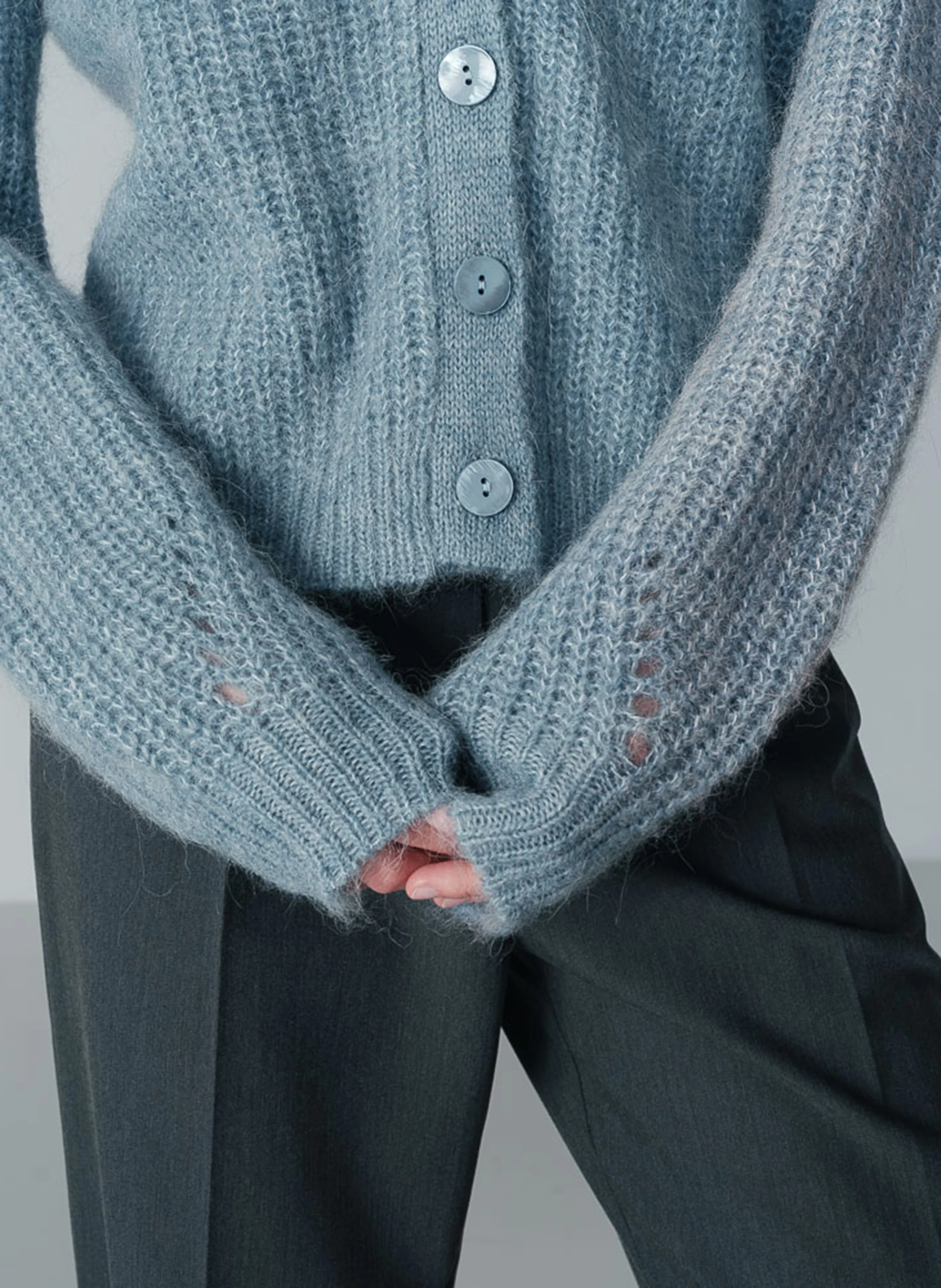 NASTER - Cardigan col V droit en maille | Bleu