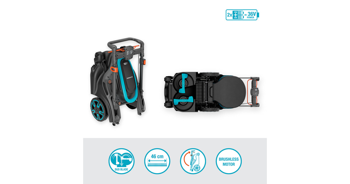 GARDENAGrasmaaier PowerMax Duo 46/36V  (Zwart/grijs, Accu en lader niet inbegrepen)