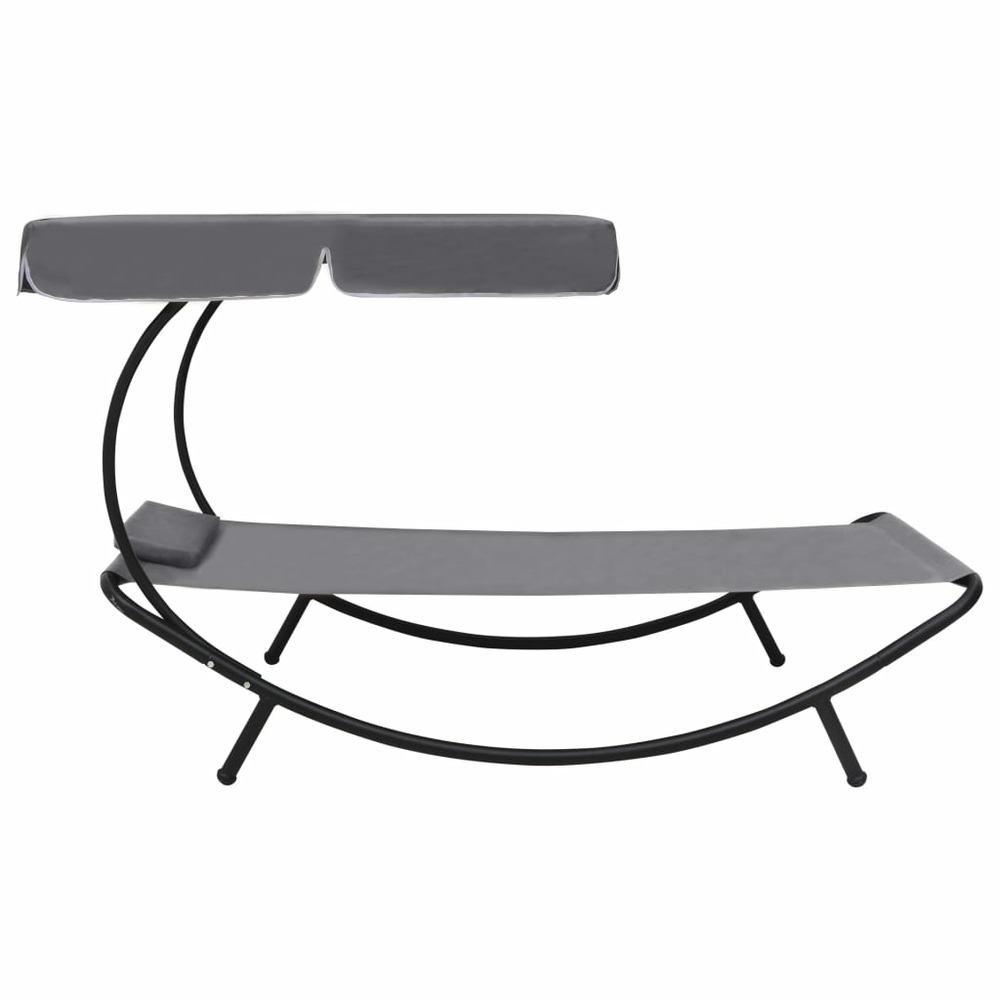 Lit de repos transat chaise longue d'extérieur 200 cm avec auvent et oreiller gris